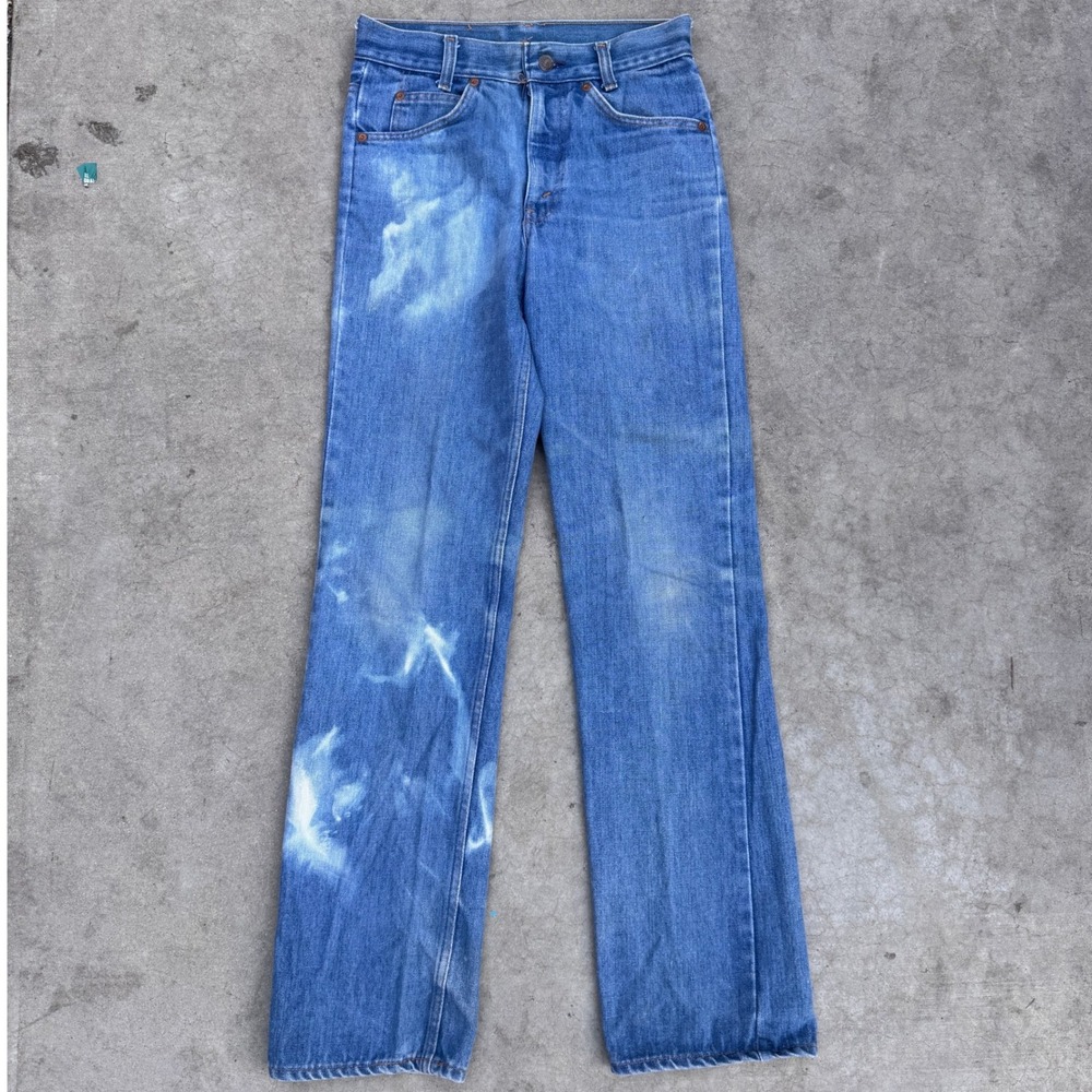 Vintage 70s Plain Pockets JCPenney Blue Bleached Straight Leg Jeans Womens 28x32